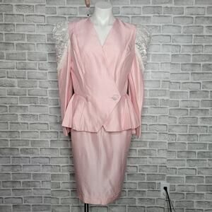 VTG 80s Madonna Pink, Lace & Sequin 2 Piece Skirt/Blazer Set
